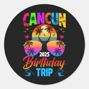 Adesivo Redondo Viagem de Aniversário Cancun 2025 Solitários Verão