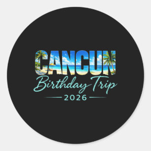 Adesivo Redondo Viagem de aniversário de Cancun 2026 Férias na pra
