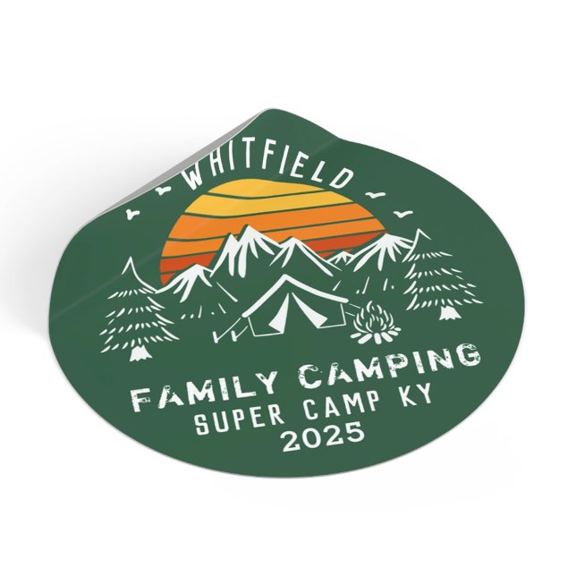 Adesivo Redondo Viagem de Campanha de Férias Familiares (Family Vacation Camping Trip Classic Round Sticker)