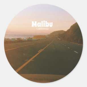 Adesivo Redondo Viagem de carro para Malibu, Califórnia
