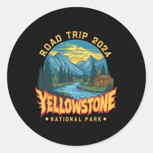 Adesivo Redondo Viagem de carro pelo Parque Nacional de Yellowston