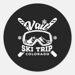 Adesivo Redondo Viagem de Esqui Vail Férias no Colorado Grupo Esqu