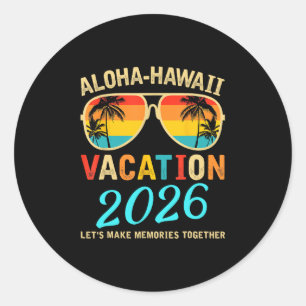 Adesivo Redondo Viagem de Família ao Havaí Aloha 2026 Criando Memó