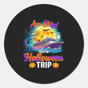 Adesivo Redondo Viagem de Halloween Cruzeiro Divertido da Família