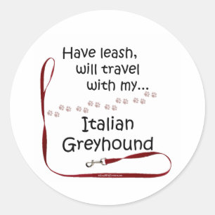 Adesivo Redondo Viagem de Leash com Greyhound italiano - Sticker