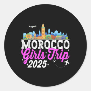 Adesivo Redondo Viagem de Meninas ao Marrocos 2025 Férias de Verão