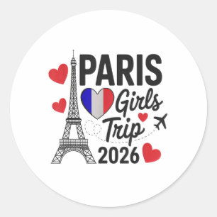 Adesivo Redondo Viagem de Meninas Sassy Paris 2026 Férias Reunião