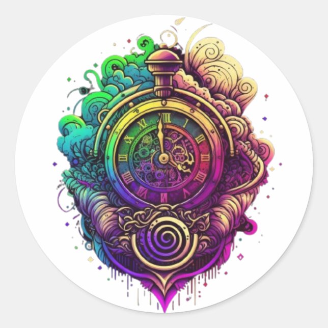 Adesivo Redondo Viagem de tempo (Frente)