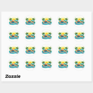 Adesivo Redondo Viagem de Verão 2025 🌊 Sticker de Texto Tropical