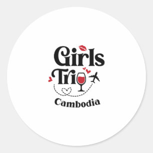 Adesivo Redondo Viagem de vinho fofo das meninas Camboja Férias de