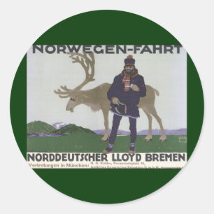 Adesivo Redondo Viagem Escandinava Antiga para a Noruega Homem Ren