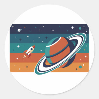 Adesivo Redondo Viagem Espacial Retro