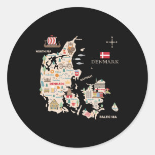 Adesivo Redondo Viagem Europe Dinamarca Mapa Copenhaga Família din