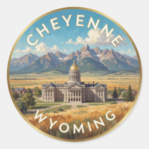 Adesivo Redondo Viagem Ocidental Cheyenne Wyoming