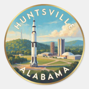 Adesivo Redondo Viagem para Huntsville Alabama Rocket City