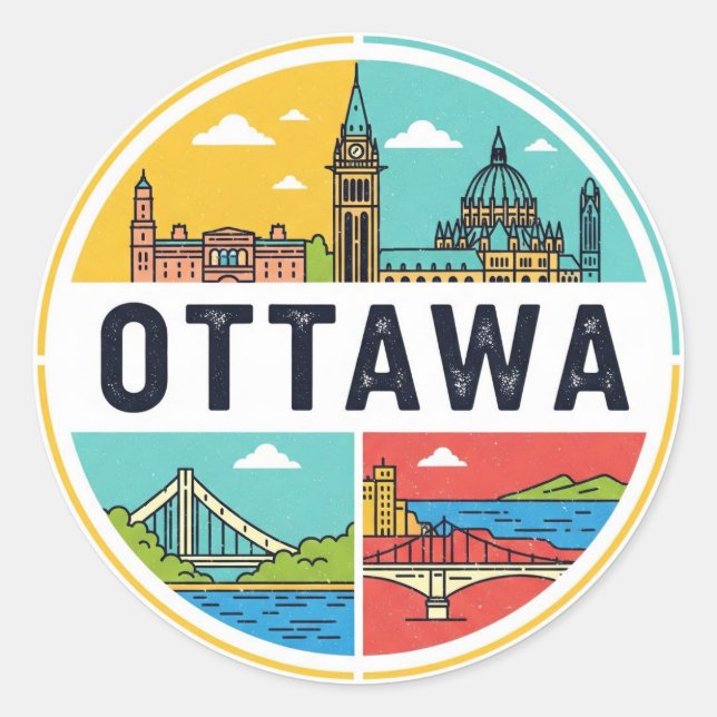 Adesivo Redondo Viagem para Ottawa Canadá (Frente)