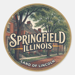 Adesivo Redondo Viagem para Springfield Illinois Capital Lincoln