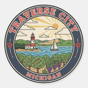 Adesivo Redondo Viagem para Traverse City Michigan