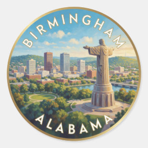 Adesivo Redondo Viagem pela Cidade Sulista de Birmingham Alabama