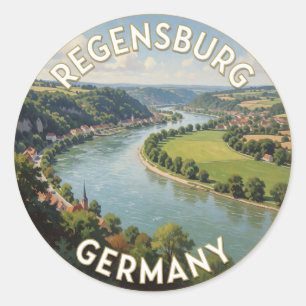 Adesivo Redondo Viagem pela Cidade Velha de Regensburg Alemanha
