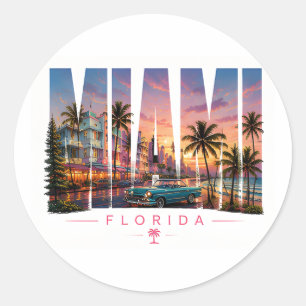 Adesivo Redondo 🌴 Viagens para Miami Beach Vistas Costeiras 🌴