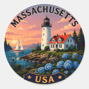 Adesivo Redondo Viagens pela Costa da Nova Inglaterra em Massachus