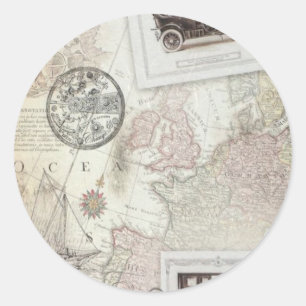 Adesivo Redondo Viagens vintage