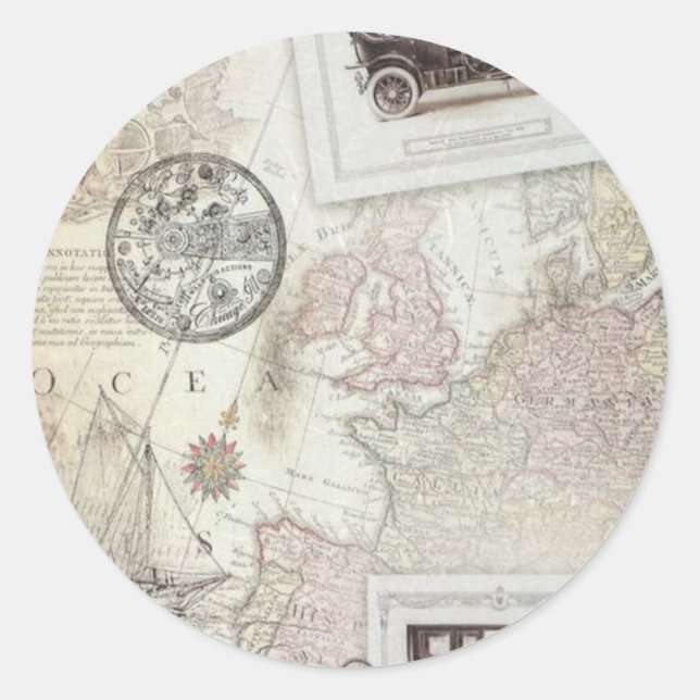 Adesivo Redondo Viagens vintage (Frente)