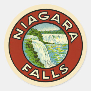 Adesivo Redondo Viagens vintage coloridas rústicas Niagara Falls