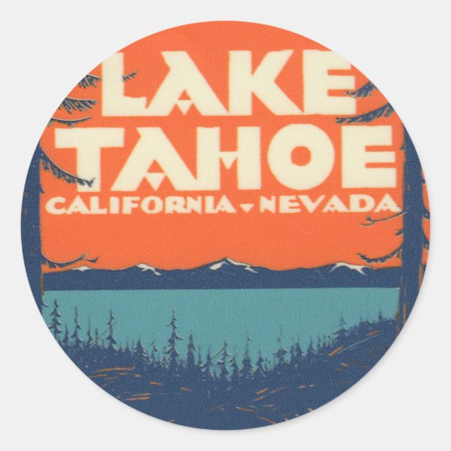 Adesivo Redondo Viagens vintage Decal do Lago Tahoe (Frente)