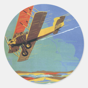 Adesivo Redondo Viagens vintage e transporte de avião antigo