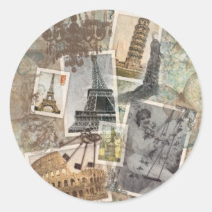 Adesivo Redondo Viagens vintage Europe Fotografias Paris