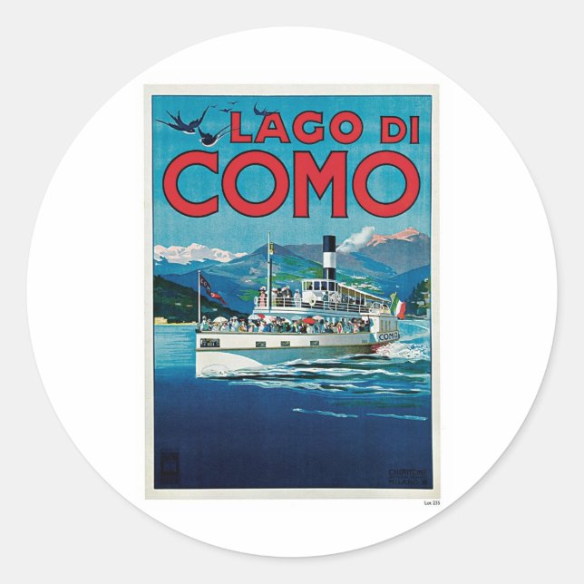 Adesivo Redondo Viagens vintage Lago Di Como Itália (Frente)