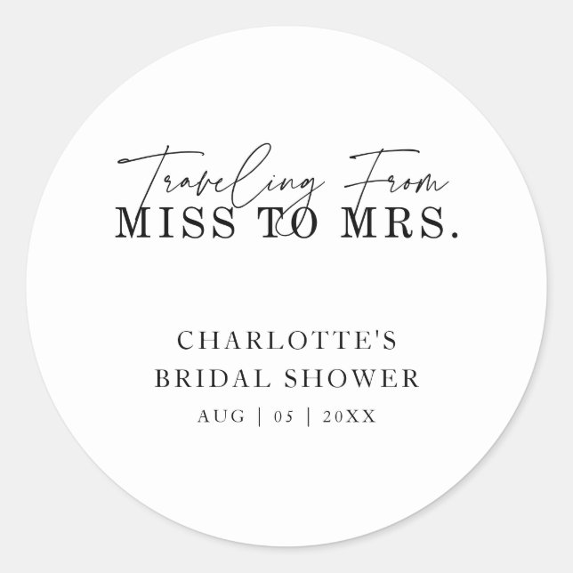 Adesivo Redondo Viajando de Miss a Sra. Chá de panela (Frente)