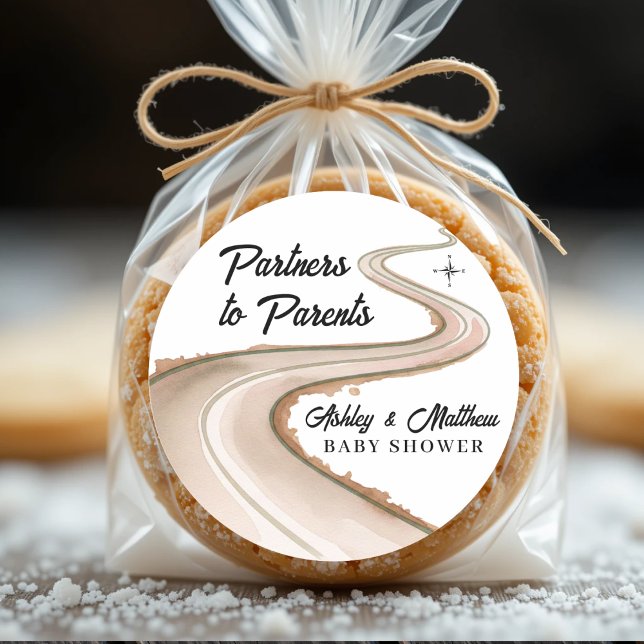 Adesivo Redondo Viajando de Parceiros ao Chá de fraldas de Pais (Traveling from Partners to Parents Baby Shower Classic Round Sticker
)