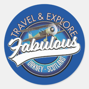 Adesivo Redondo Viajar explorar Órcades fabulosas logotipo da Escó