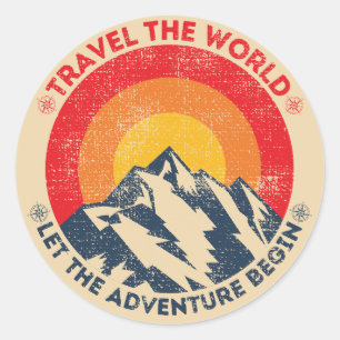 Adesivo Redondo viaje pelo mundo deixe a aventura começar viajando