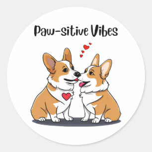 Adesivo Redondo Vibes Corgis Apaixonados