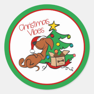 Adesivo Redondo Vibes de Natal Vachshund Dog Sticker