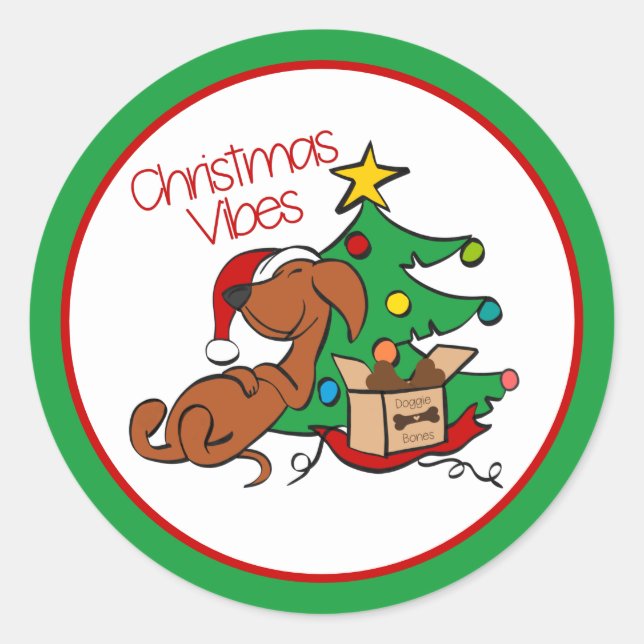 Adesivo Redondo Vibes de Natal Vachshund Dog Sticker (Frente)