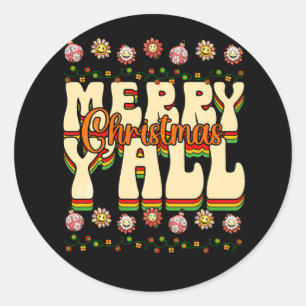 Adesivo Redondo Vibes Groovy Retro Hippie Feliz Natal Y Todos Xm