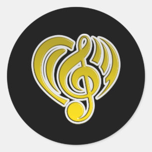 Adesivo Redondo Vibrações Amor Musical Coração Amarelo Nota Musica