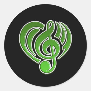 Adesivo Redondo Vibrações Amor Musical Coração Verde Nota Musical