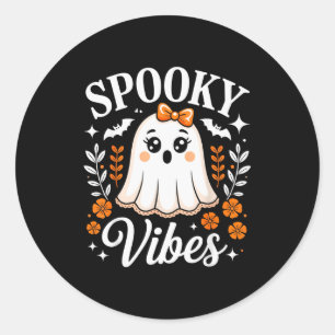 Adesivo Redondo Vibrações Assustadoras Fantasma Retro Groovy Hallo