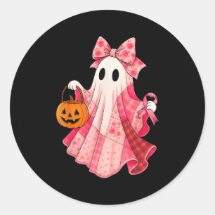 Adesivo Redondo Vibrações Assustadoras Fantasma Rosa Préppy Hallow