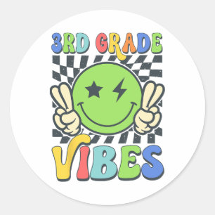 Adesivo Redondo Vibrações da 3ª Série Rosto Sorridente Groovy de V