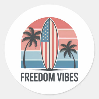 Adesivo Redondo Vibrações de Liberdade 4 de Julho Patriótico Verão