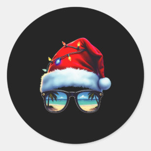 Adesivo Redondo Vibrações de Natal Tropical na Praia Férias Papai
