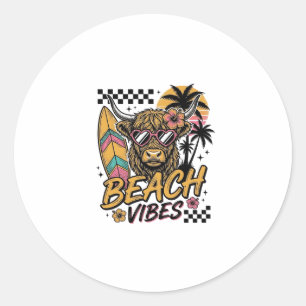 Adesivo Redondo Vibrações de Praia Vaca das Terras Altas Arte Veto
