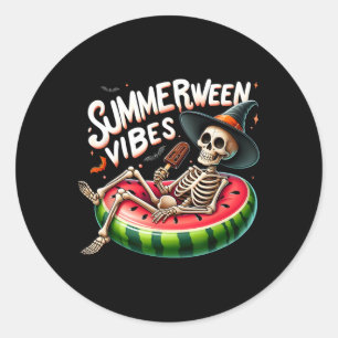 Adesivo Redondo Vibrações de Summerween Esqueleto Assustador Hallo